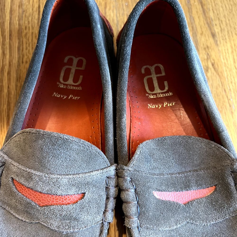 Allen Edmonds Navy Pier Green Orange Suede Loafers Shoes Mens Size 9‎ Rare - Picture 4 of 8
